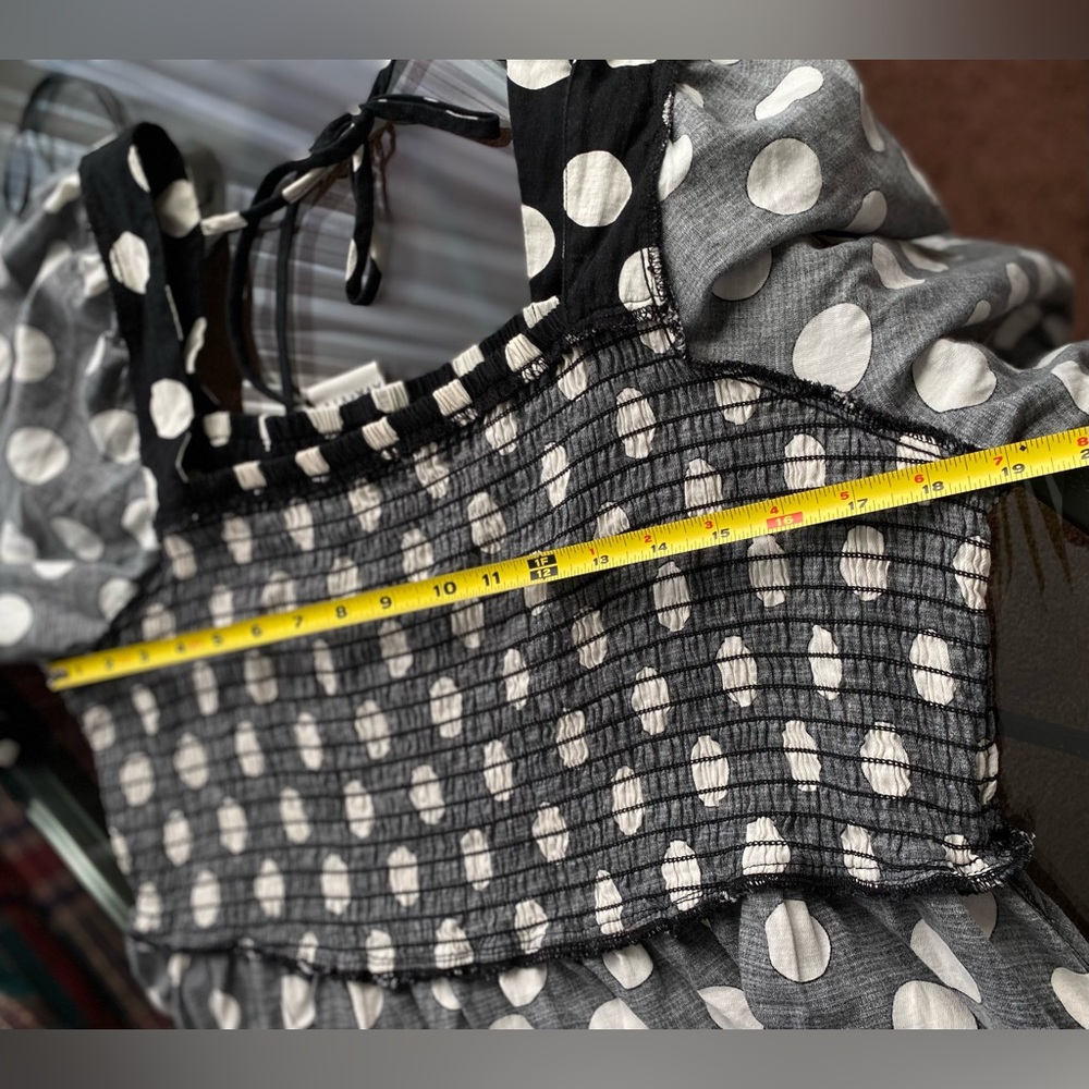 Polka-Dot AVA & VIV Puff Sleeve Luxury Black & White Dress - Picture 15 of 16